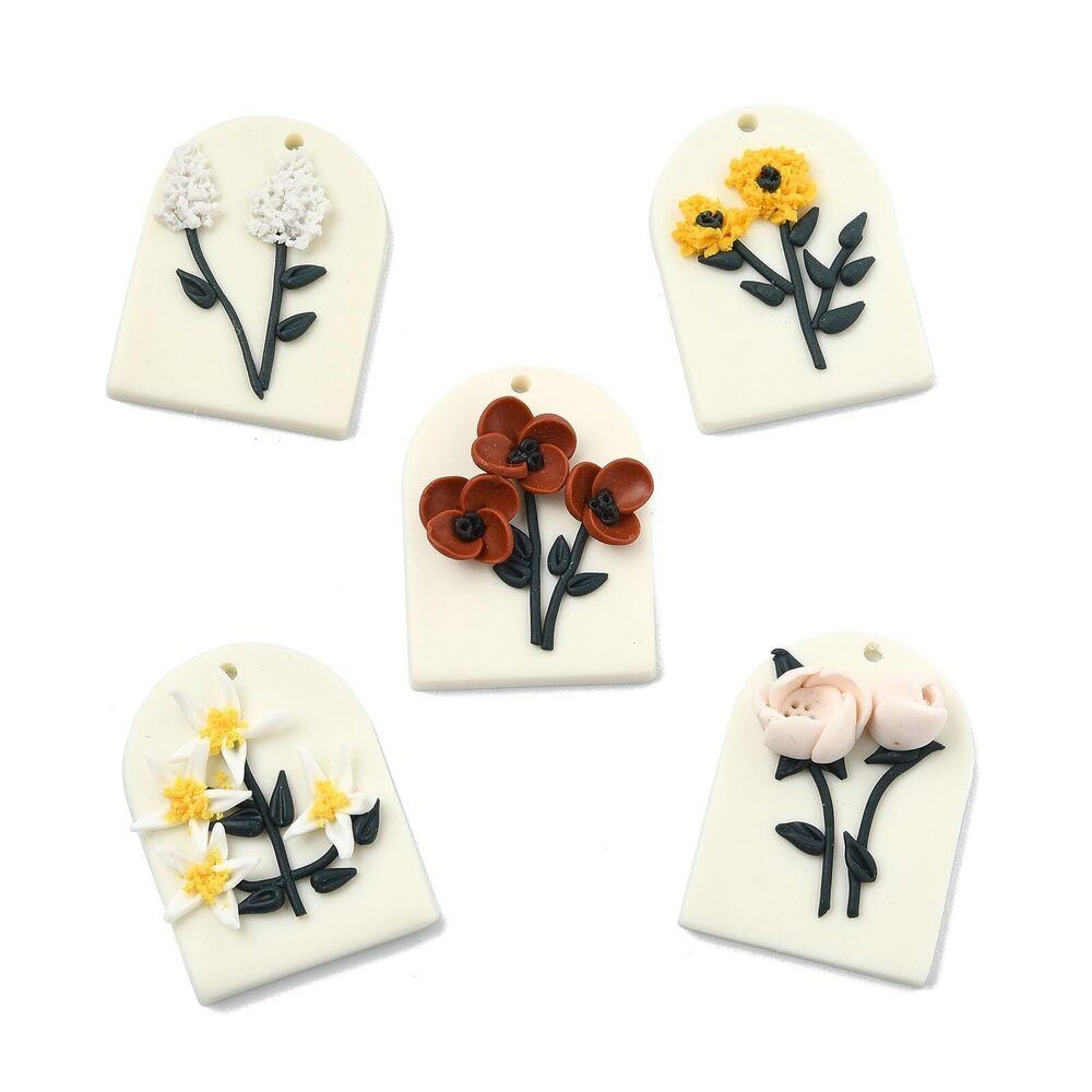 7603 10 Pcs 5 Styles Flower Charms Floral Arch Handmade Polymer Clay Charm